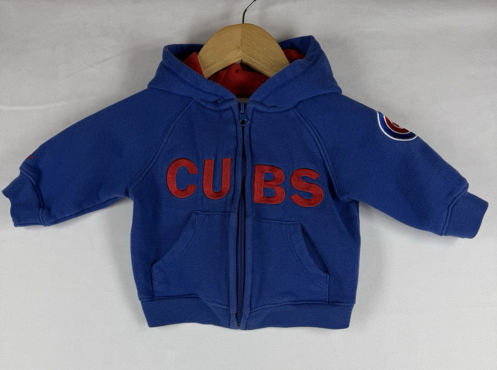 VTG Majestic Chicago Cubs Baby 12M Blue Full Zip Hoodie MLB Baseball Embroidered